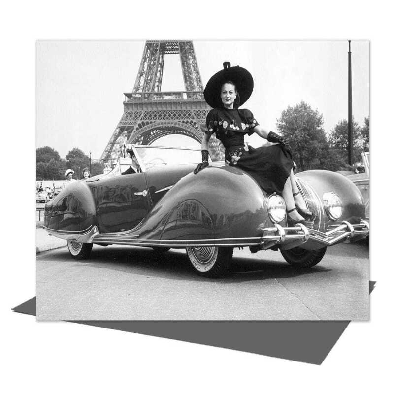 Parisian passenger, black and white photographic card featuring vintage fashion in paris - 12.6 x 17.7cm and blank inside - made in the UK