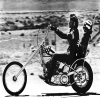 Holy Mackerel Easyrider retro black and white photographic card featuring a vintage image of a motorbike still from the movie - 12.6 x 17.7cm and blank inside