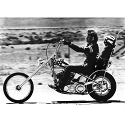 Holy Mackerel Easyrider retro black and white photographic card featuring a vintage image of a motorbike still from the movie - 12.6 x 17.7cm and blank inside