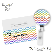 #hello my name is... Name Badge & Metal ID Reel - Watercolour Rainbow Zig Zags