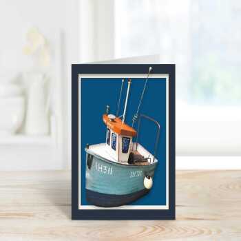Silver harvest - quayside fishing boat themed blank card - designed by Seth Draper - 15cm square and blank inside, made in the UK