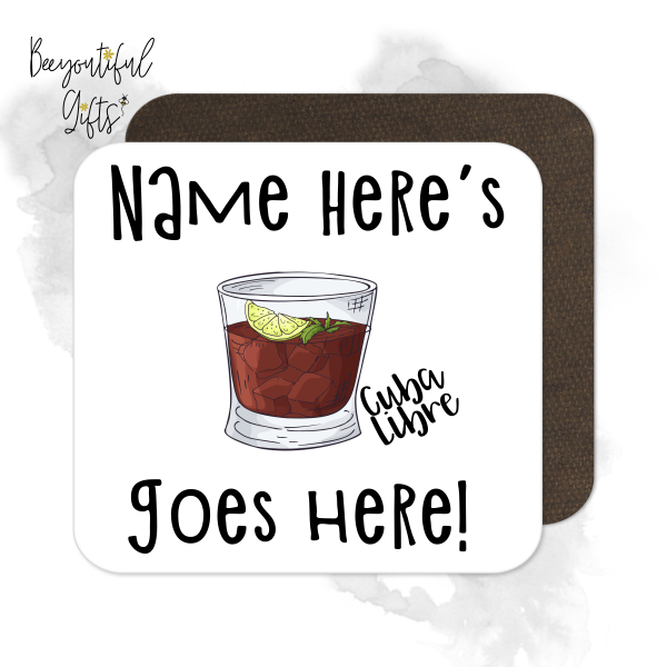 Personalised Cocktail Coaster - Hand Drawn Cuba Libre