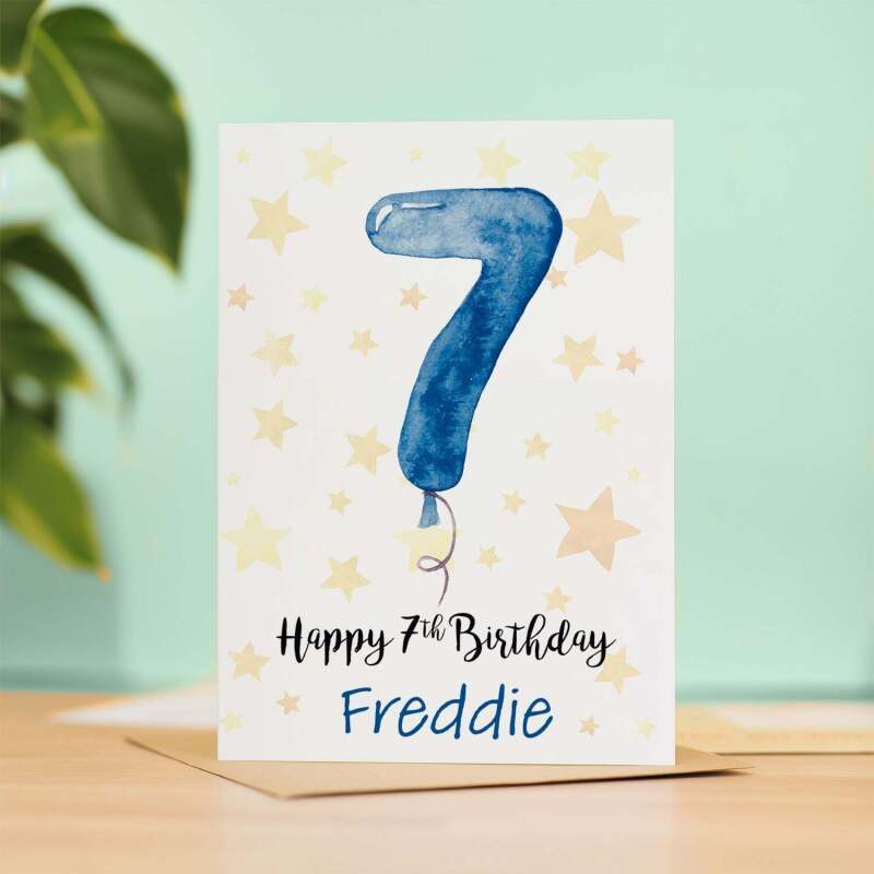Personalised 7th Birthday Card For Boy Custom Name Card For Boy Seventh Birthday Card For Child Birthday Card for Boy Custom 7th Birthday - Large (5x7) / Blank Message