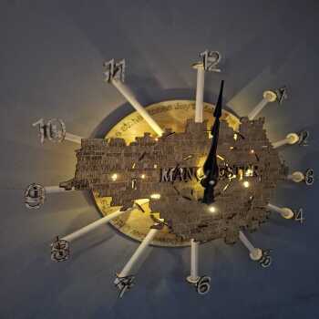 Handcrafted Manchester-Themed Wall Clock - we can do your city or town !