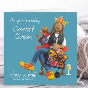 Crochet queen, funny birthday card for a crocheter - designed by Erica Sturla - 15cm square and blank inside, made in the UK