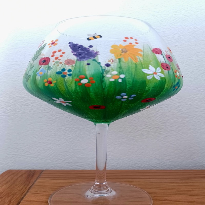 Hand Painted Floral Gin Glass