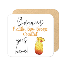 Personalised Drinks Coaster - Name's Malibu Bay Breeze Cocktail Goes Here!