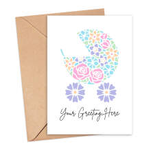 Personalised Custom Message Card - Papercut Baby Pram - Small (Approx. A6) - Standard Smooth Card