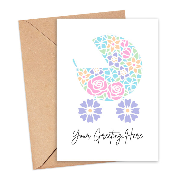 Personalised Custom Message Card - Papercut Baby Pram - Small (Approx. A6) - Standard Smooth Card