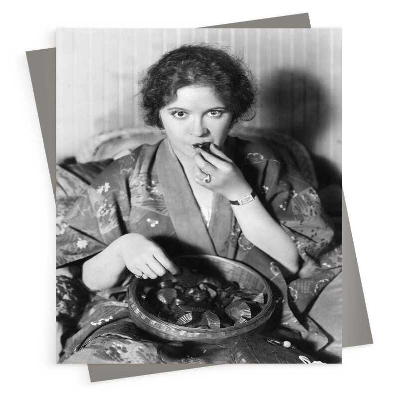Caught with chocolates - vintage black and white themed card - 12.6 x 17.7cm and blank inside - made in the UK