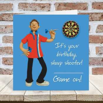 Sharp shooter birthday card for him - designed by Erica Sturla - 15cm square and blank inside, made in the UK