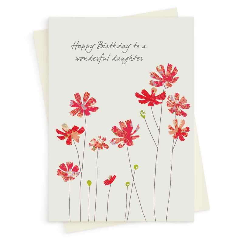 Cosmos flowers daughter birthday card -  designed by Eloise Hall for Holy Mackerel - 15.7 x 11cm and blank inside, made in the UK