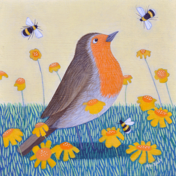 Holy Mackerel Deep in orange robin themed art card for him or her - designed by artist Ailsa Black - 15cm square and blank inside for your message