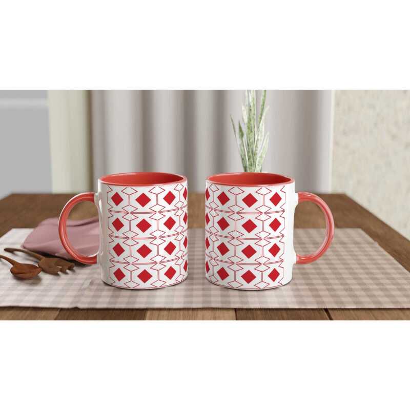 Red Diamonds and Shapes Mug - Ceramic White