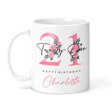 Personalised 21st Birthday Ceramic Mug - Pink Floral Twenty One