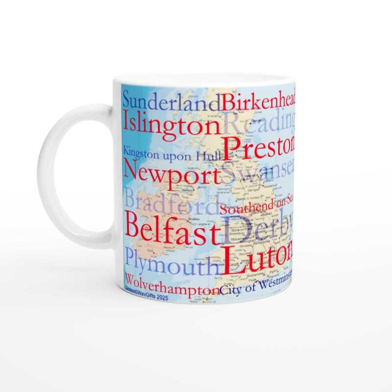 UK Cities Word Mug - Ceramic White