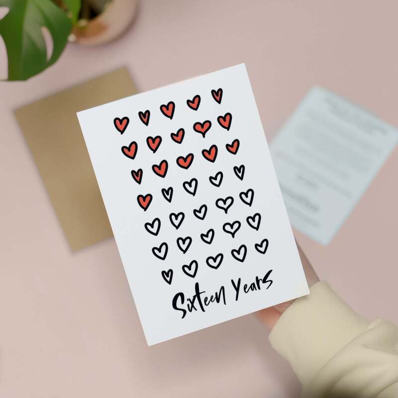 16th Wedding Anniversary Card For Wife Anniversary Card for Husband or Boyfriend Anniversary Card Girlfriend Anniversary Sixteen Year - Large (5x7) / Blank Message
