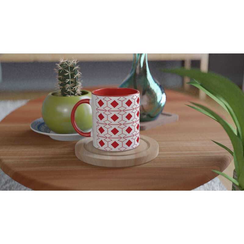 Red Diamonds and Shapes Mug - Ceramic White