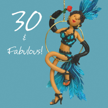 Holy Mackerel 30 and fabulous female 30th birthday card designed by Erica Sturla, for sister, daughter, wife, niece etc. Card is 15cm square and blank inside for your own message