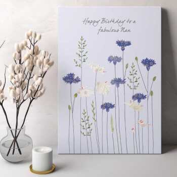 Cornflowers and daisies nan birthday card -  designed by Eloise Hall for Holy Mackerel - 15.7 x 11cm and blank inside, made in the UK