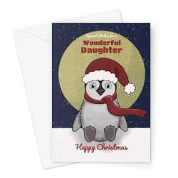 Merry Christmas Card For Daughter -Cute Penguin - A5 Greeting Card