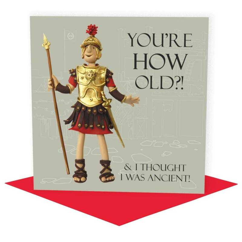 Roman soldier, funny Ancient Rome birthday card - designed by Erica Sturla - 15cm square and blank inside, made in the UK