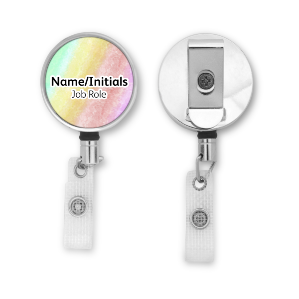 Personalised Metal ID Reel - Watercolour Gradient Rainbow