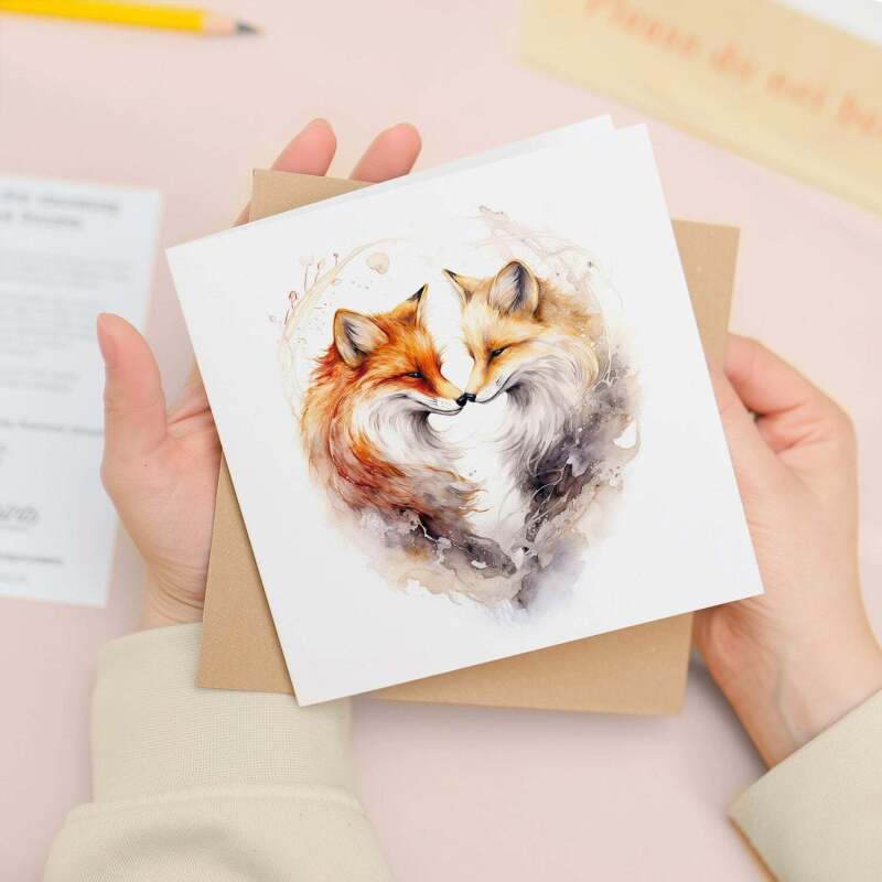 Valentine's Day Card For Wife Valentine's Day Card For Husband Boyfriend or Girlfriend Valentine's Day Card For Him or Her Fox Heart - Square (5.5x5.5) / Blank Inside