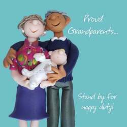 Holy Mackerel nappy duty new baby grandparents card - designed by artist Erica Sturla - 15cm square and blank inside for your message - made in the UK