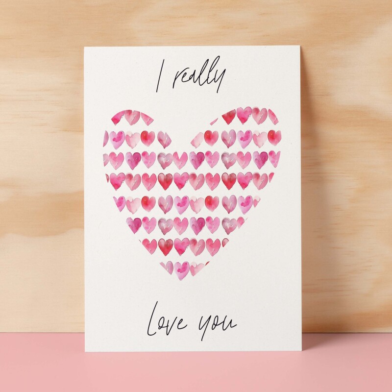 Anniversary or Valentine's Card for Her Anniversary Card for Wife Valentines Day Card For Husband Boyfriend or Girlfriend Love Hearts - Large (5x7) / Blank Message