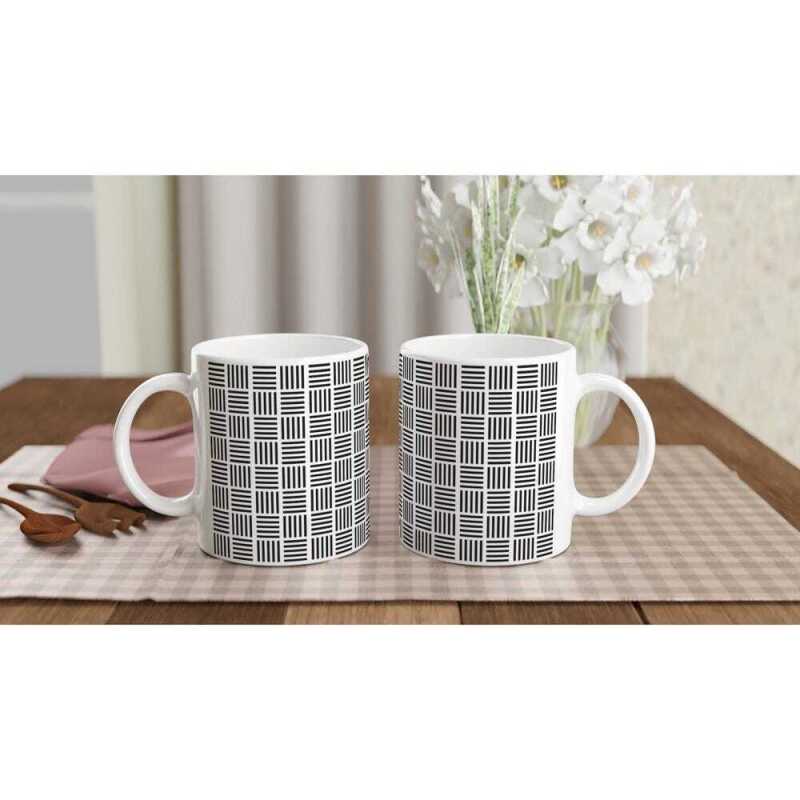 Five Line In A Pattern Mug - Ceramic White
