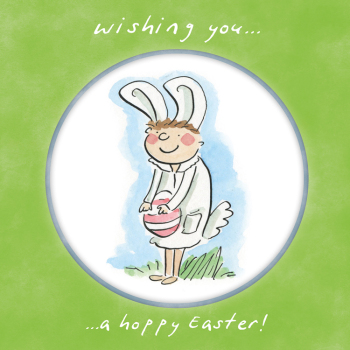 Holy Mackerel Hoppy Easter, a 15cm square Easter card featuring Rosie Brooks artwork, blank inside for your message
