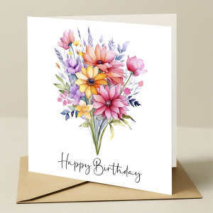 Floral Birthday Cards - Bright Colourful Floral Card - Standard Smooth Card