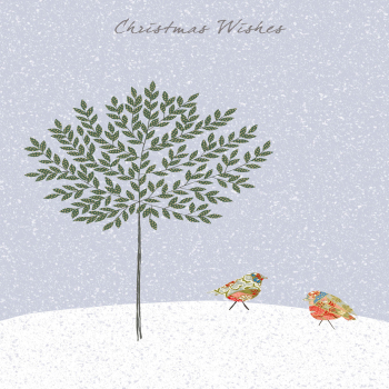 Holy Mackerel bay tree and robins Christmas card - designed by Eloise Hall - 15.7 x 11cm - blank inside
