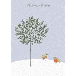 Holy Mackerel bay tree and robins Christmas card - designed by Eloise Hall - 15.7 x 11cm - blank inside