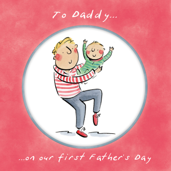 Holy Mackerel Daddy's first Father's Day, a 15cm square Father's Day card featuring Rosie Brooks artwork, blank inside for your message