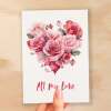 Anniversary or Valentine's Card for Her Anniversary Card for Wife Valentines Day Card For Husband Boyfriend or Girlfriend Flower Heart - Large (5x7) / Blank Message