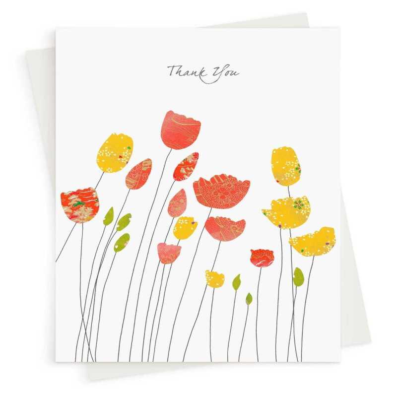 Thank you with tulips card -  designed by Eloise Hall - 15.7 x 11cm and blank inside, made in the UK