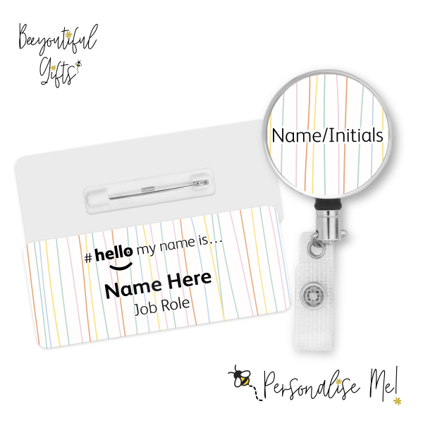 #hello my name is... Name Badge & Metal ID Reel - Pastel Hand Drawn Lines