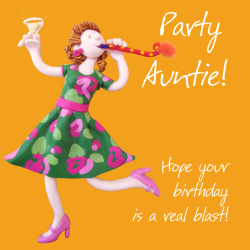 Holy Mackerel party auntie birthday card for an aunt - designed by artist Erica Sturla - 15cm square and blank inside for your message - made in the UK