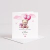Personalised New Born Baby Girl Card Teddy Bear Birth Announcement &ndash; Pink Balloons Keepsake - Smooth No Message - Kraft Brown