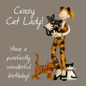 Holy Mackerel Crazy Cat Lady Birthday Card One Lump or Two Greeting Cards. Card is 15cm square and blank inside