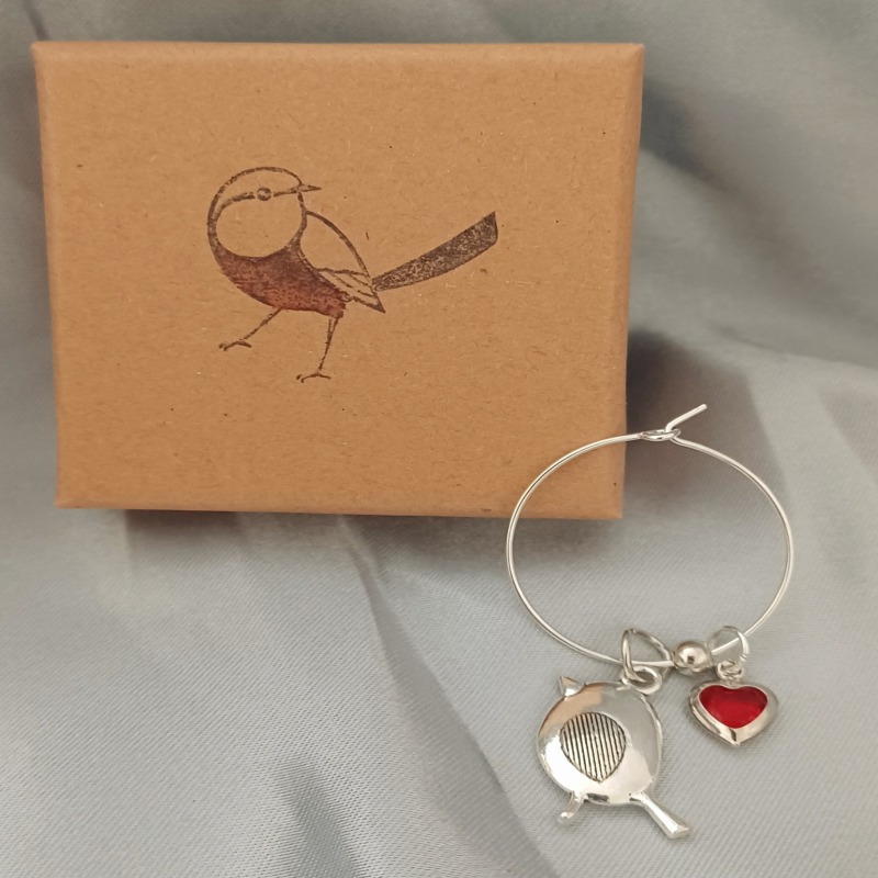 Robin and Heart Wine Glass Charm
