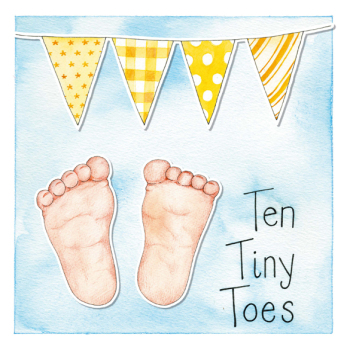 Ten Tiny Toes Yellow 150mm Square Greetings Card by Artist Kate Brazier