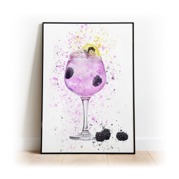 PURPLE GIN  Splatter Art Print, High Gloss Print, Splash Art, Home Decor, Home Bar Custom Drink Art Cocktails
