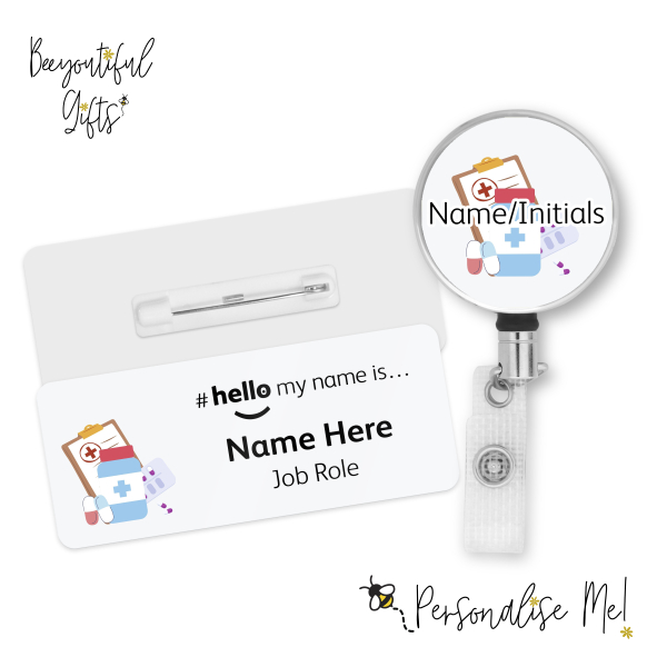 #hello my name is... Name Badge & Metal ID Reel - Nurse Doctor Medical Care