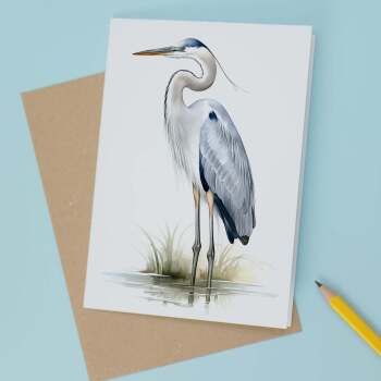 Heron Notelet Card For Anyone Any Occasion Card For Her or For Him 5x7, A6 Card For Birthday or Easter Card Thank You Card Wildlife