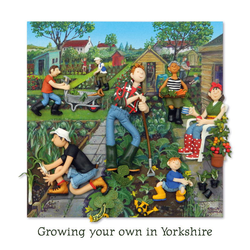 Holy Mackerel Growing your own in Yorkshire greetings card, designed by Erica Sturla Card is 150mm square and blank inside.
