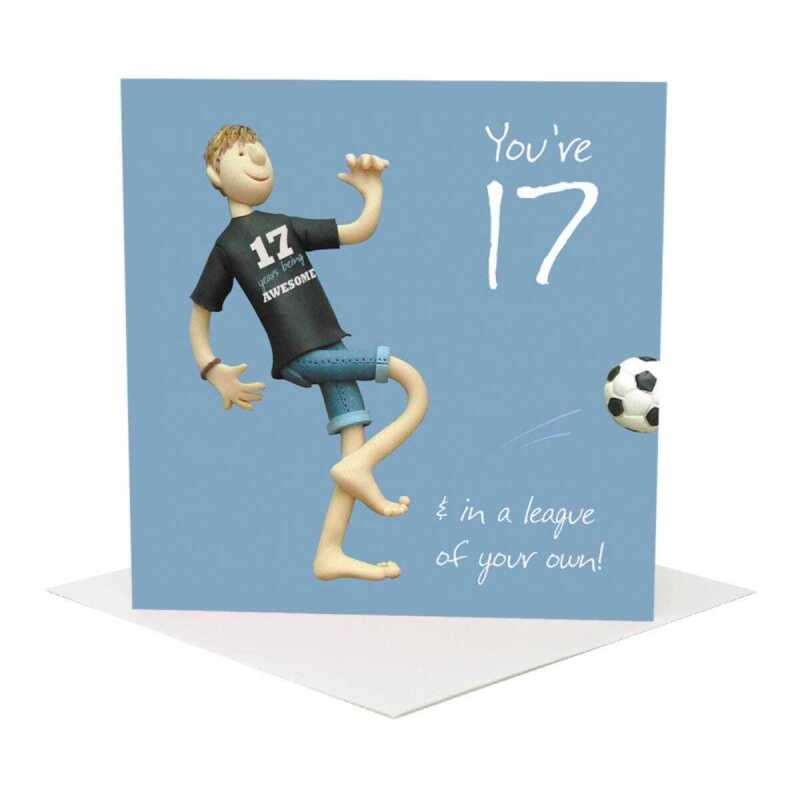 17th birthday card for him - designed by Erica Sturla - 15cm square and blank inside, made in the UK