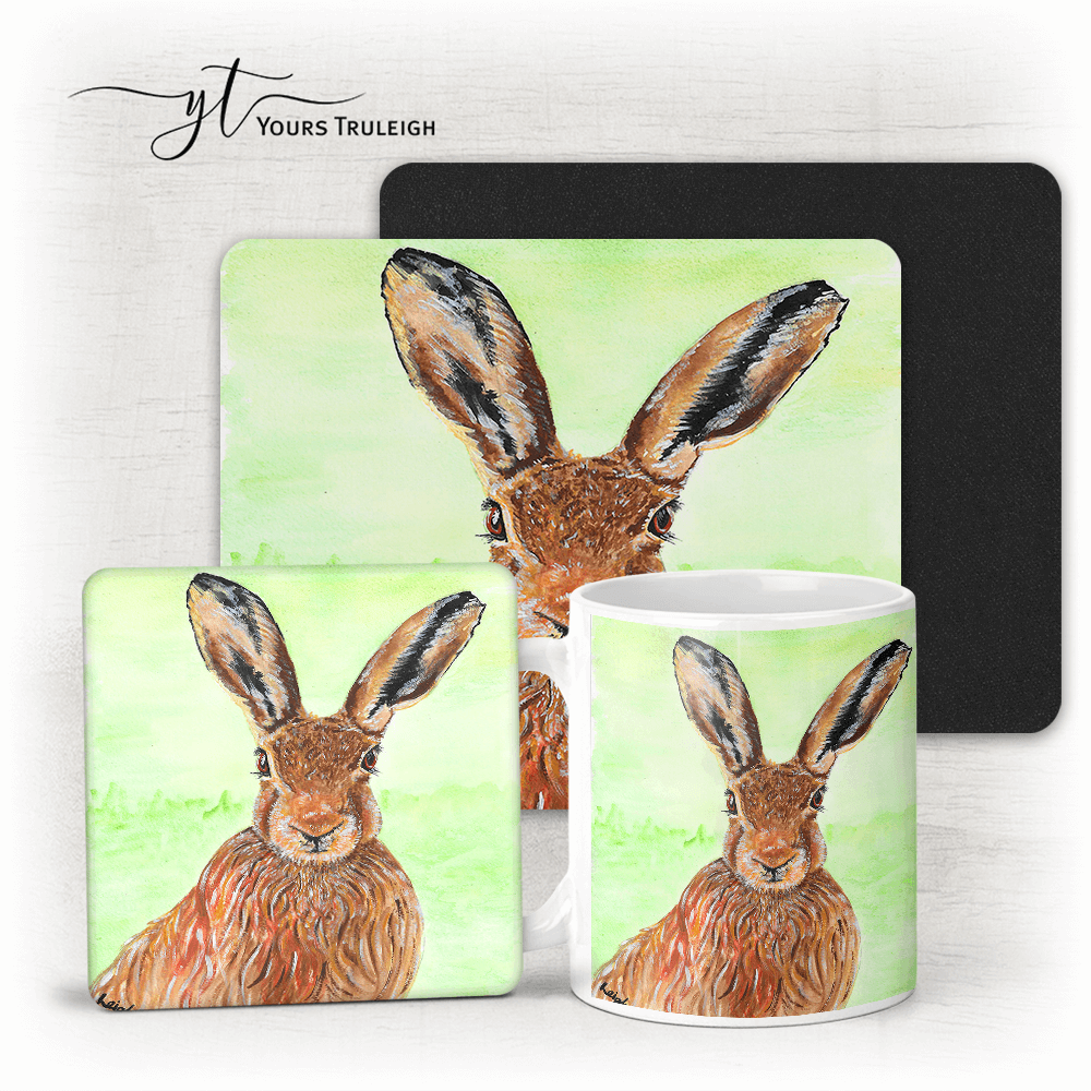 Hare - Ceramic Mug, Hardboard Coaster & Placemat Set - Hare